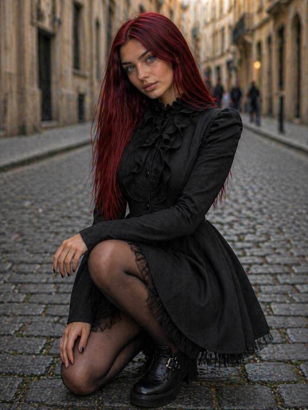 NWT Gorgeous Gothic Lolita Black Goth Layered Long Sleeved Ruffled XXL Dress!